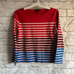 PREOWNED J. CREW WOMENS STRIPED LONG SLEEVE TSHIRT SMALL S RED BLUE